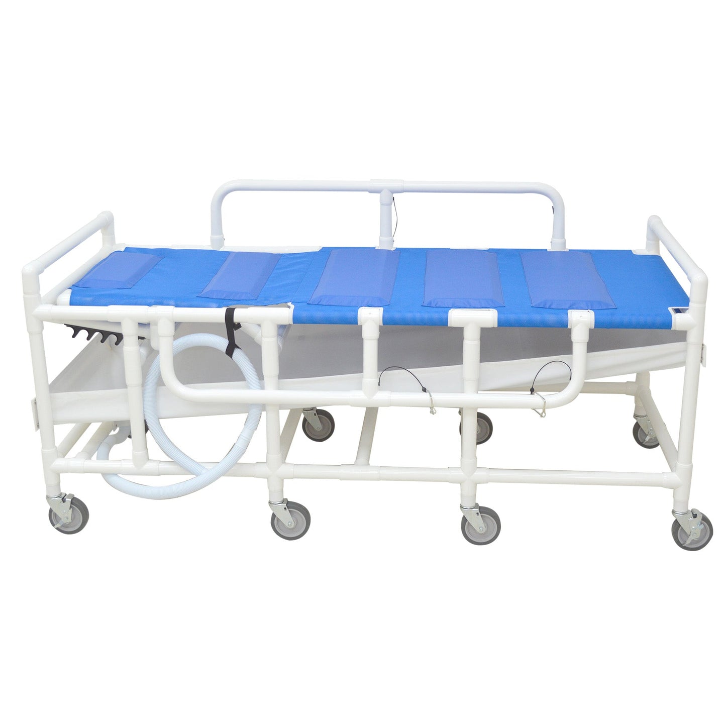 MJM International 910-B Bariatric shower gurney with three position elevating headrest, close cell water proof foam pad, drain pan & drain hose, 600 lbs weight capacity