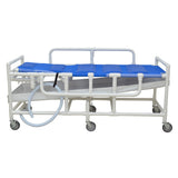 MJM International 910 Shower gurney with three position elevating headrest, close cell water proof foam pad, solid vinyl material drain pan & drain hose, (6) 5" x 1 1/4" heavy duty casters, 450 lbs weight capacity