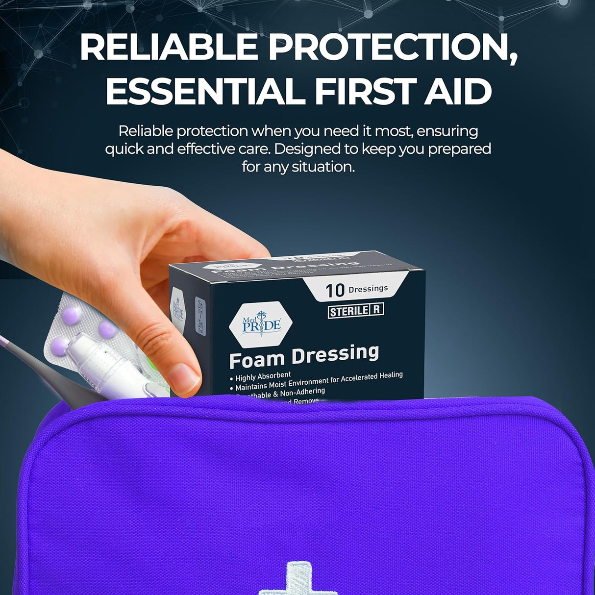 Medpride Foam Dressings 2"x2'' - Sterile, Hydrophilic, Highly Absorbent- Soft, Non-Adhesive Pads, 10/Pack, Case of 20 (200 Count)