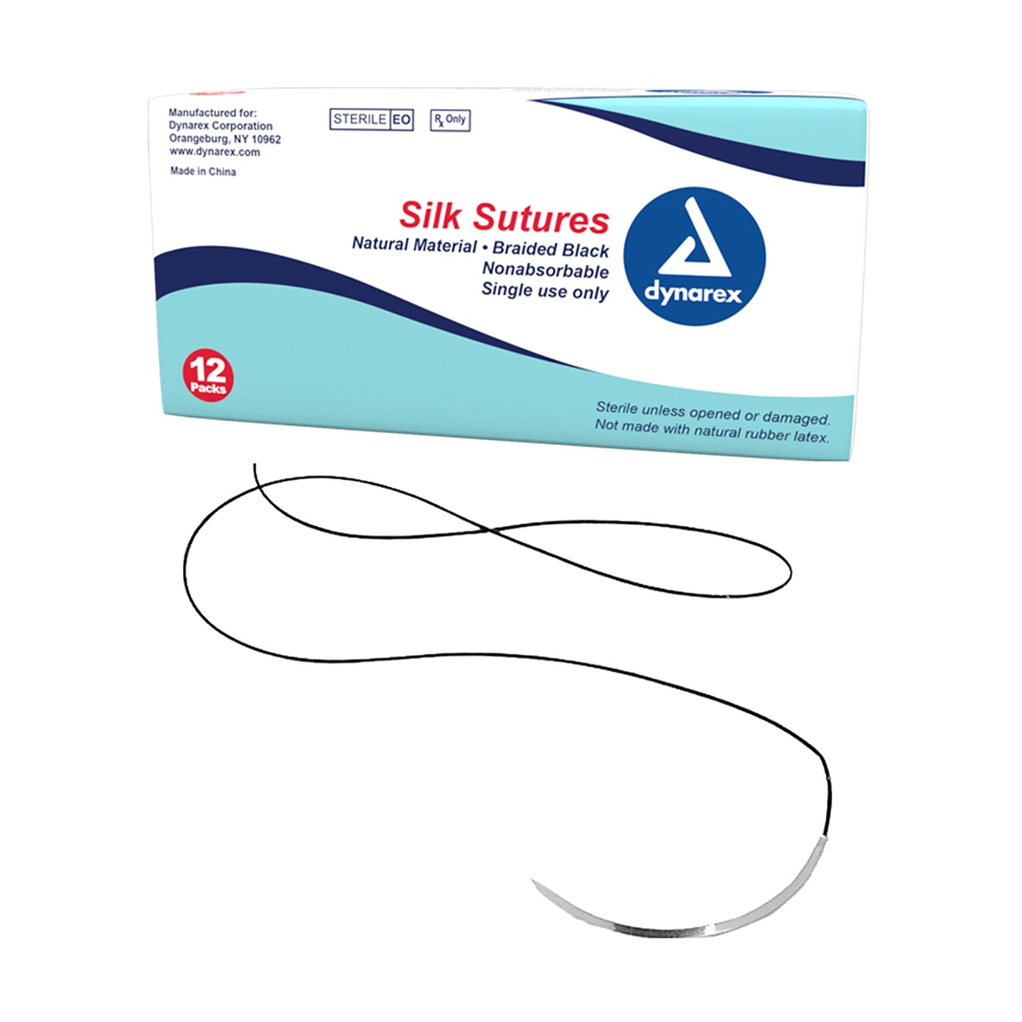 Dynarex Braided Black Silk Sutures - Non Absorbable (12 Count)