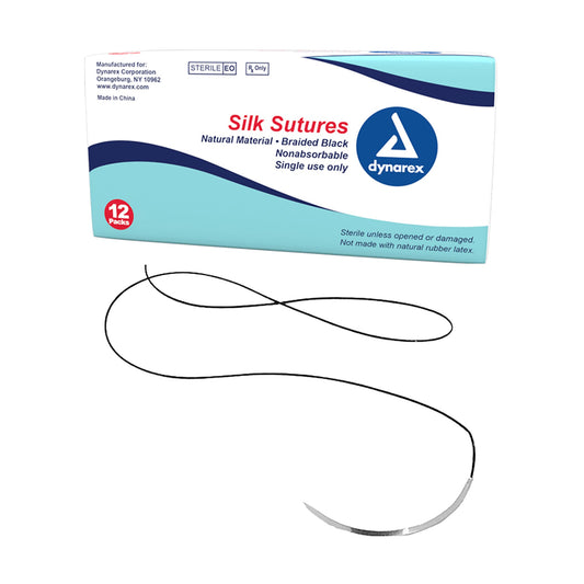 Dynarex Braided Black Silk Sutures - Non Absorbable (12 Count)