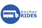 Logo of Anchor Rides with a bus icon and blue circle on a white background