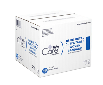 Dynarex Blue Metal Detectable Woven Bandage, 1" x 3" (3000 Count)