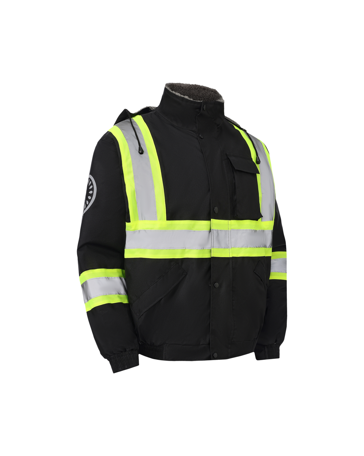 Kiwi High Visibility Hooded & Sherpa Lined ANSI/ISEA 107-2020 Reflector Contrast Trimmed Water Resistant Black Safety Jacket [R71200]