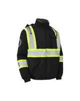 Kiwi High Visibility Hooded & Sherpa Lined ANSI/ISEA 107-2020 Reflector Contrast Trimmed Water Resistant Black Safety Jacket [R71200]