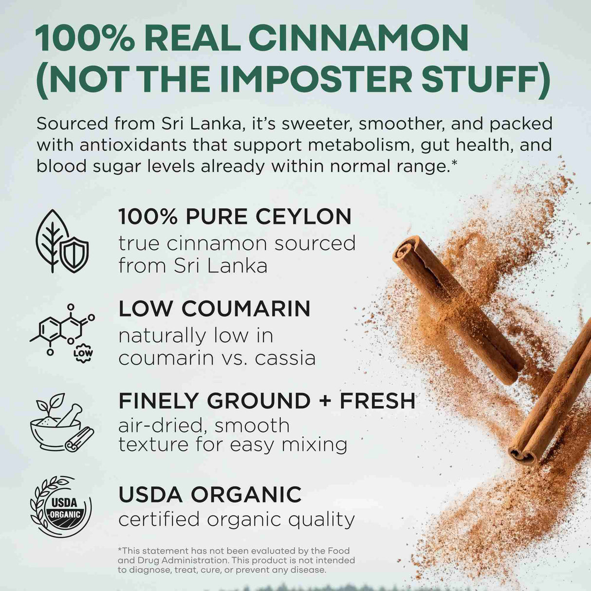 Ceylon Cinnamon Powder Organic, 64 servings - USDA Organic Cinnamon from Sri Lanka