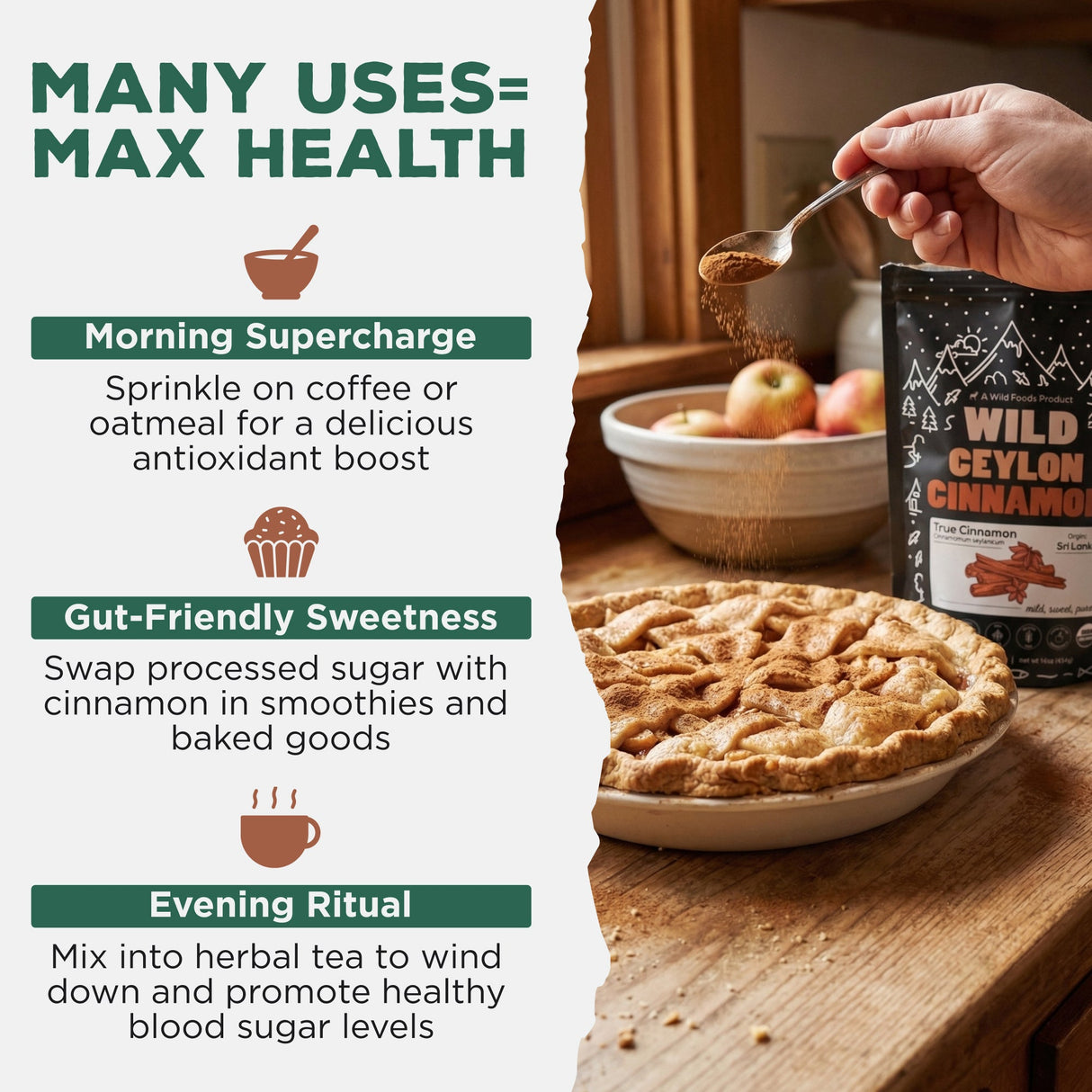 Ceylon Cinnamon Powder Organic, 64 servings - USDA Organic Cinnamon from Sri Lanka