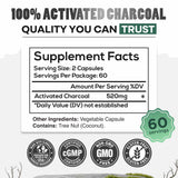 Activated Charcoal Capsules, 60 servings - Made from 100% Organic Coconuts