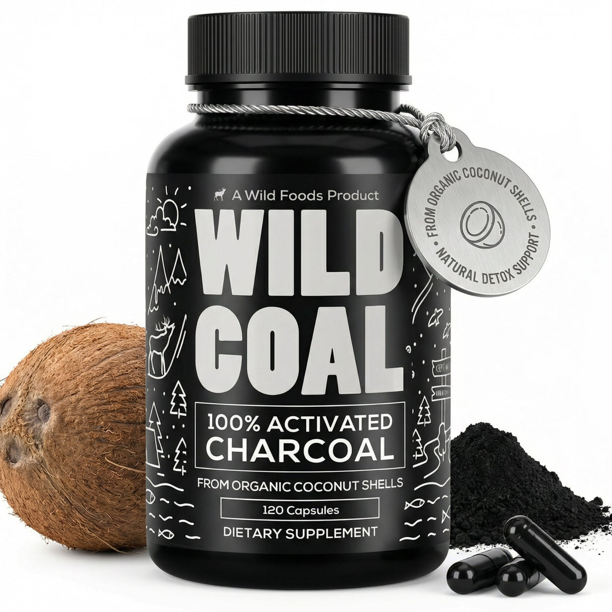Activated Charcoal Capsules, 60 servings - Made from 100% Organic Coconuts