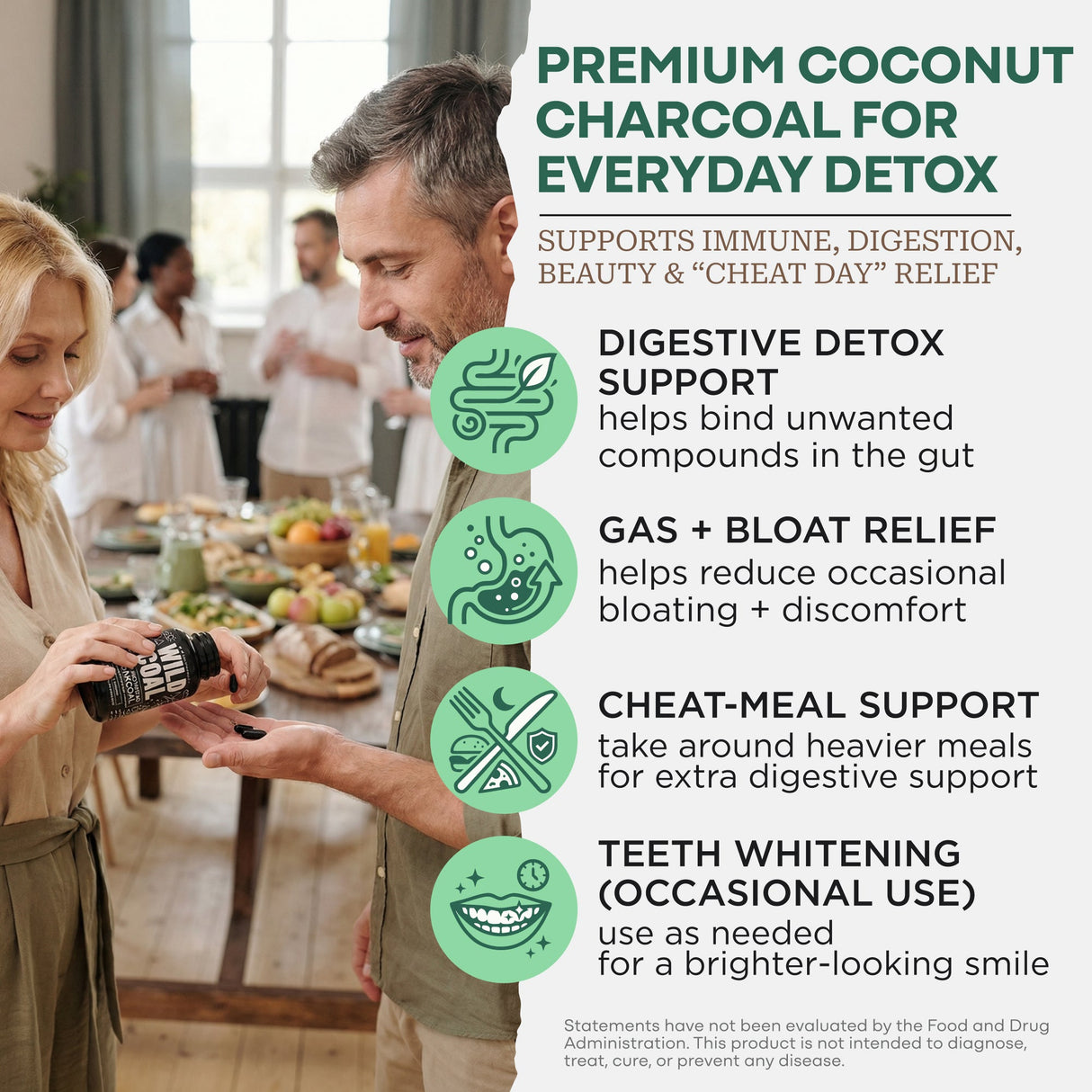 Activated Charcoal Capsules, 60 servings - Made from 100% Organic Coconuts