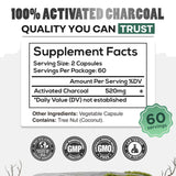 Activated Charcoal Capsules, 60 servings - Made from 100% Organic Coconuts