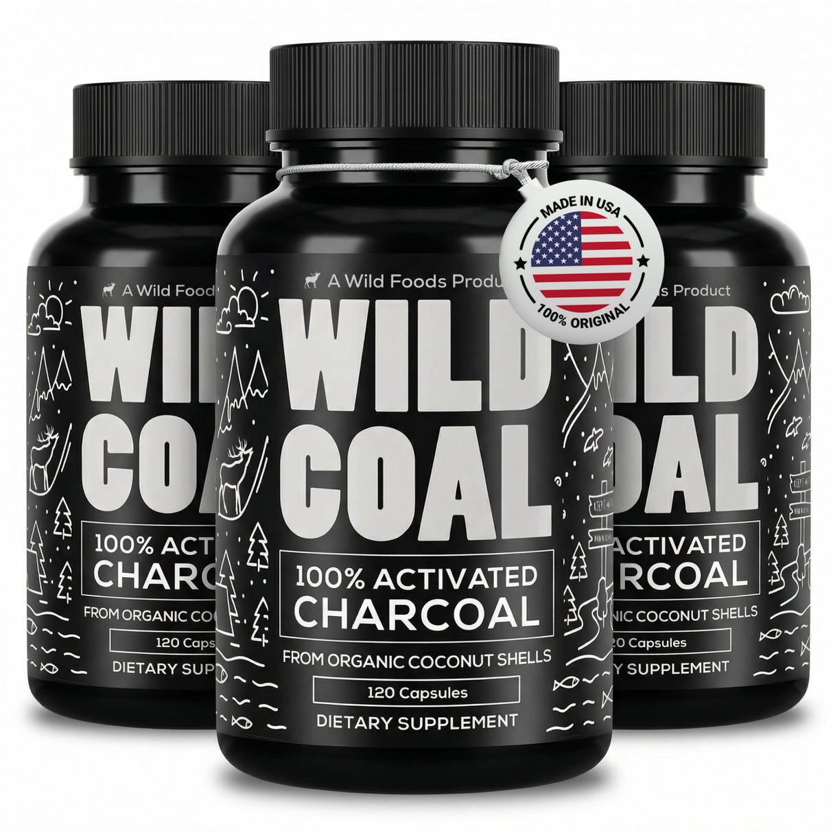 Activated Charcoal Capsules, 60 servings - Made from 100% Organic Coconuts