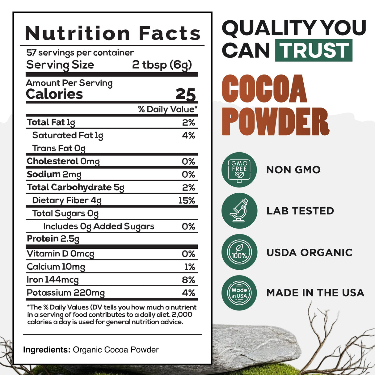 Cocoa Powder, 57 servings - Single-Origin Antioxidant