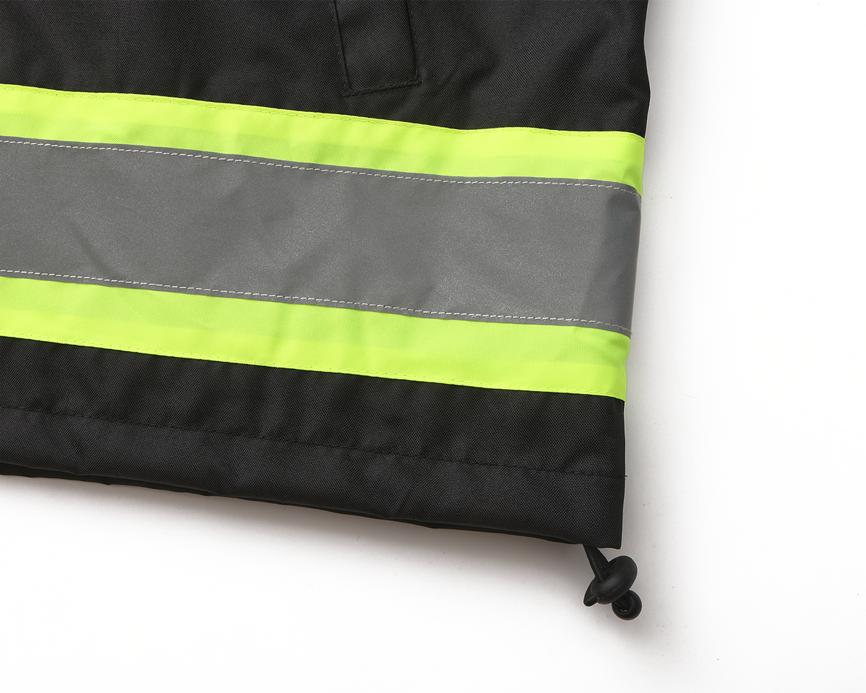 Kiwi High Visibility 3-in-1 Hooded & Fleece Lined ANSI/ISEA 107-2020 Reflector Contrast Trimmed Water Resistant Black Safety Jacket [71600]
