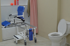 MJM International D118-5-SLIDE-N Deluxe All Purpose Dual Shower Chair/Transfer Bench (Excellent Lateral Transfer), Open Front Soft Seat, Buckle Safety Belt, Double Drop Arms, 5" x 1 1/4" Heavy Duty Casters, 300 lbs Weight Capacity