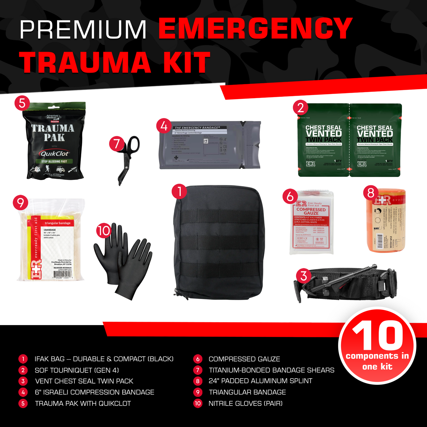 Premium IFAK Trauma Kit – Trauma Pak, Chest Seal & Tourniquet