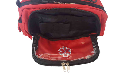 LINE2design Deluxe First Aid Nylon Star of Life Logo Fanny Pack EMT Paramedic Bag With Internal Pockets - Red