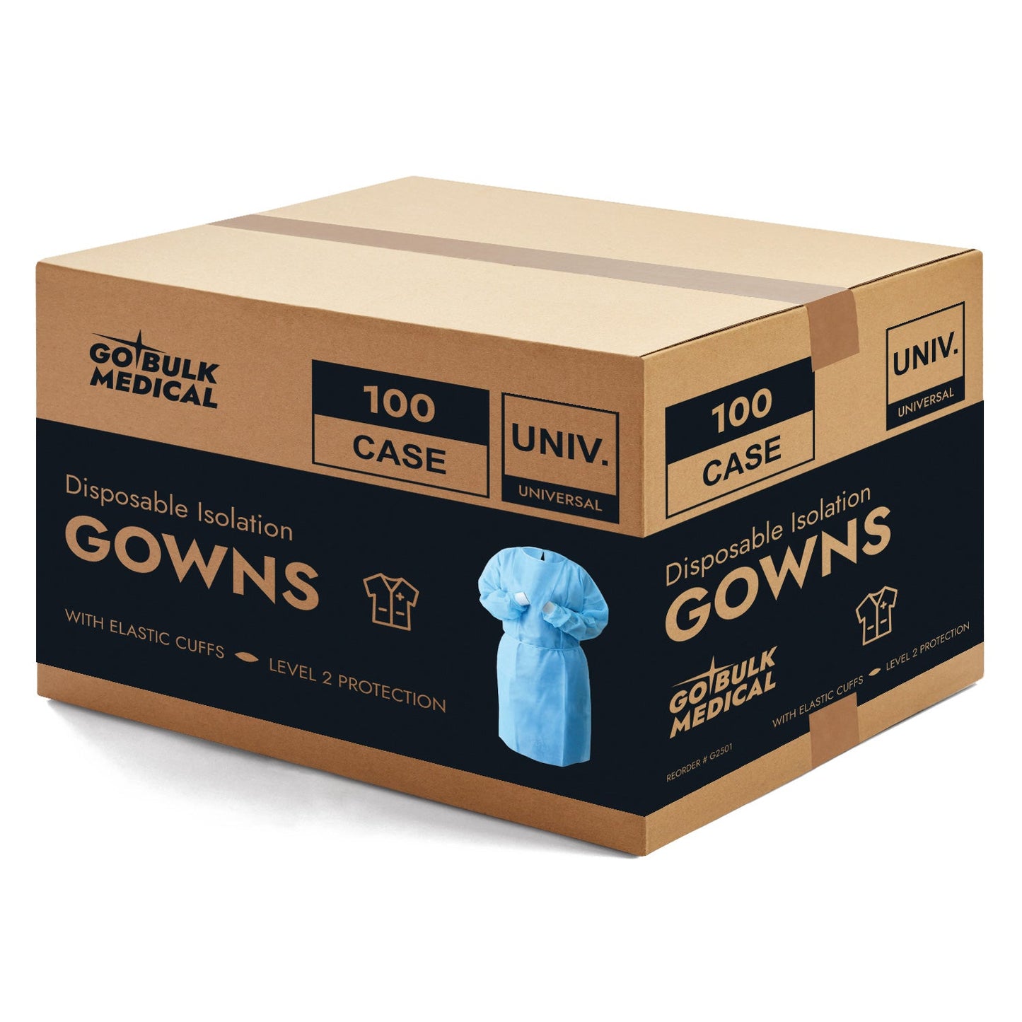 Disposable Isolation Gowns with Elastic Cuffs - Universal Size, Level 2, PP/PE, 100/Case - Blue