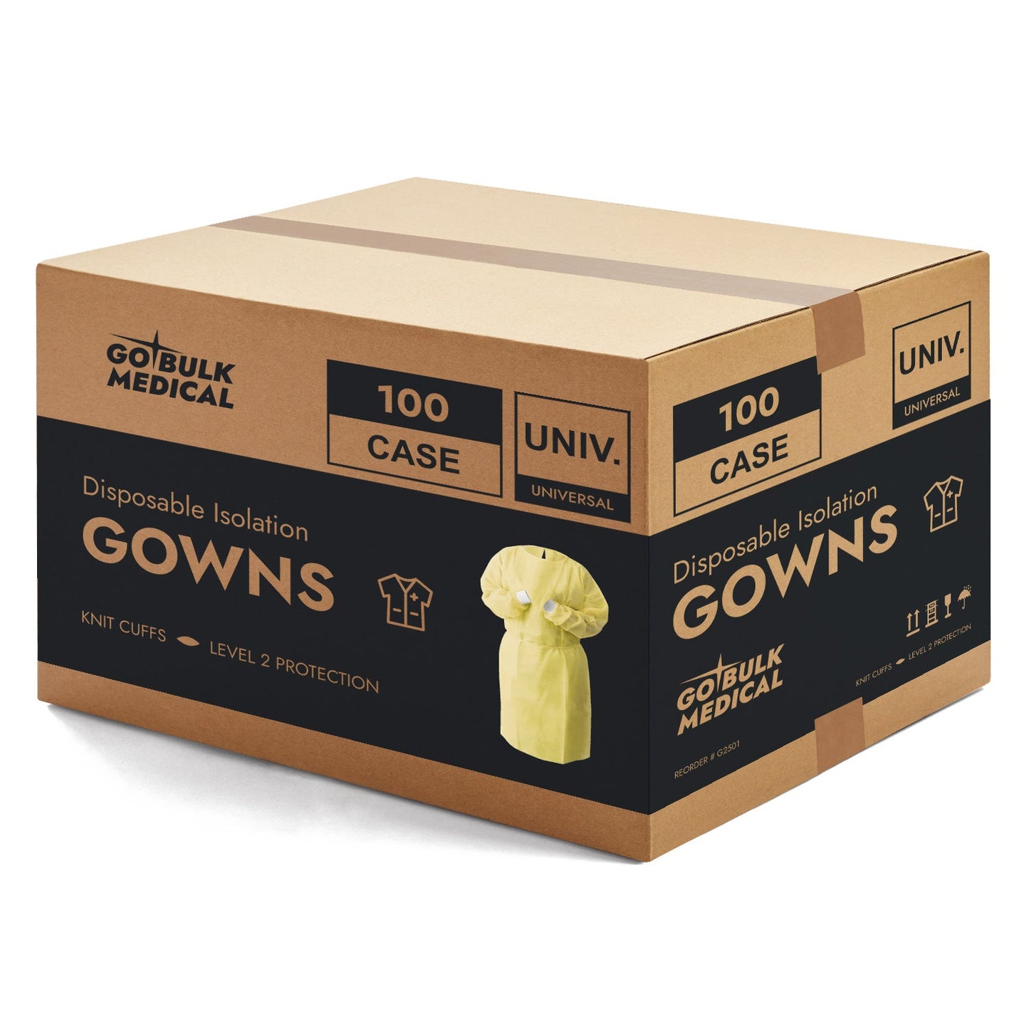 Disposable Isolation Gowns with Knit Cuffs - Universal Size, Level 2, SMS, 100/Case - Yellow