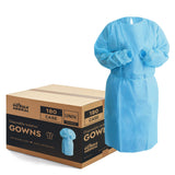 Disposable Isolation Gowns with Knit Cuffs - Universal Size, Level 2, SMS, 180/Case - Blue