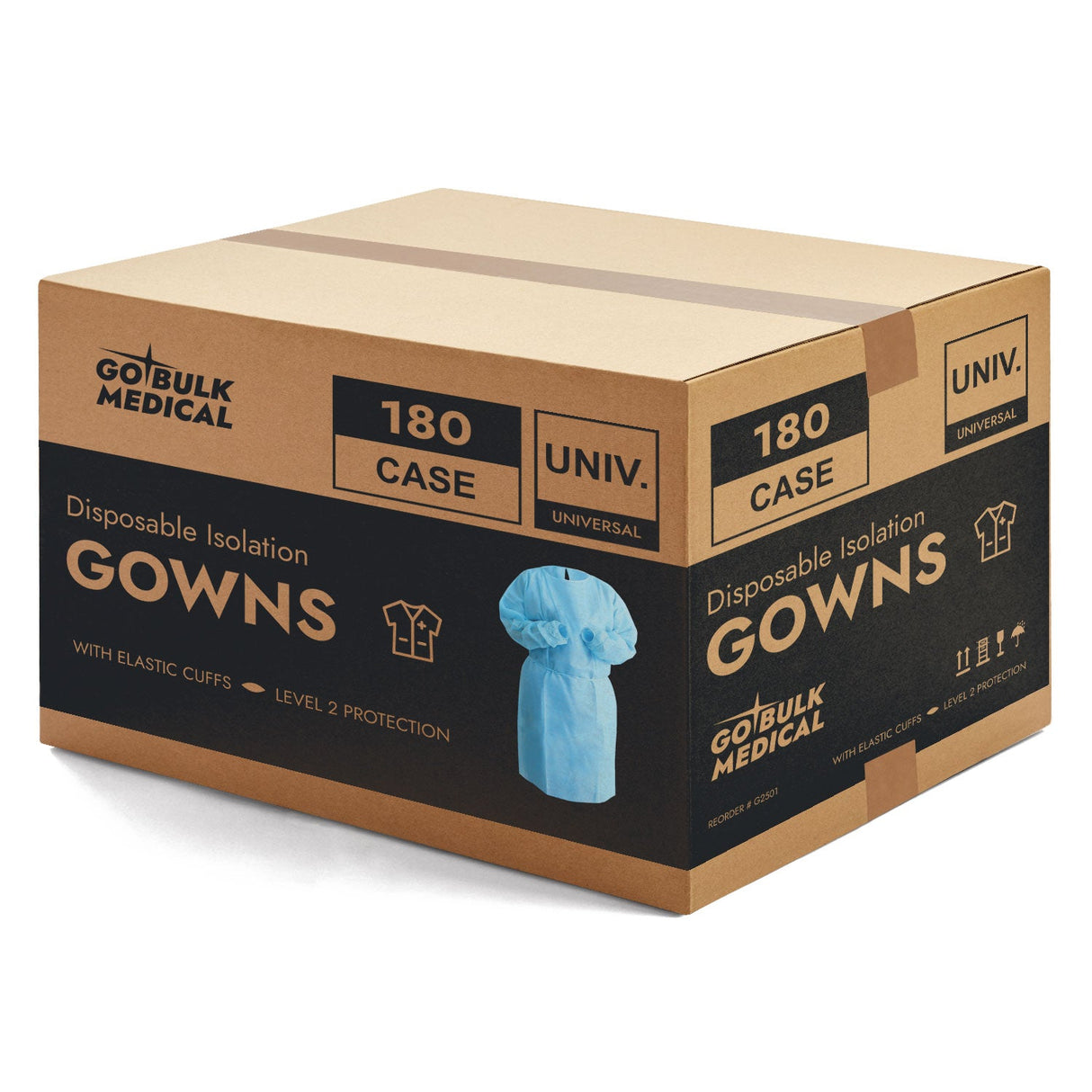 Disposable Isolation Gowns with Knit Cuffs - Universal Size, Level 2, SMS, 180/Case - Blue