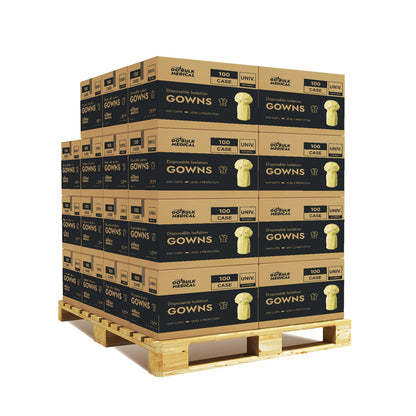 Pallet Disposable Isolation Gowns with Knit Cuffs - 30 Cases (3,000 Gowns) Universal Size Level 2 SMS - Yellow