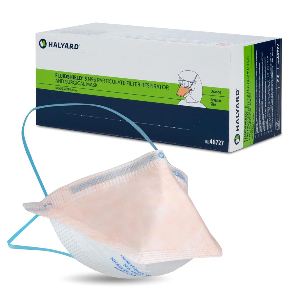 Halyard 210pcs Fluidshield 46727 Particulate Respirator Level 3 N95 Face Mask, Regular Size