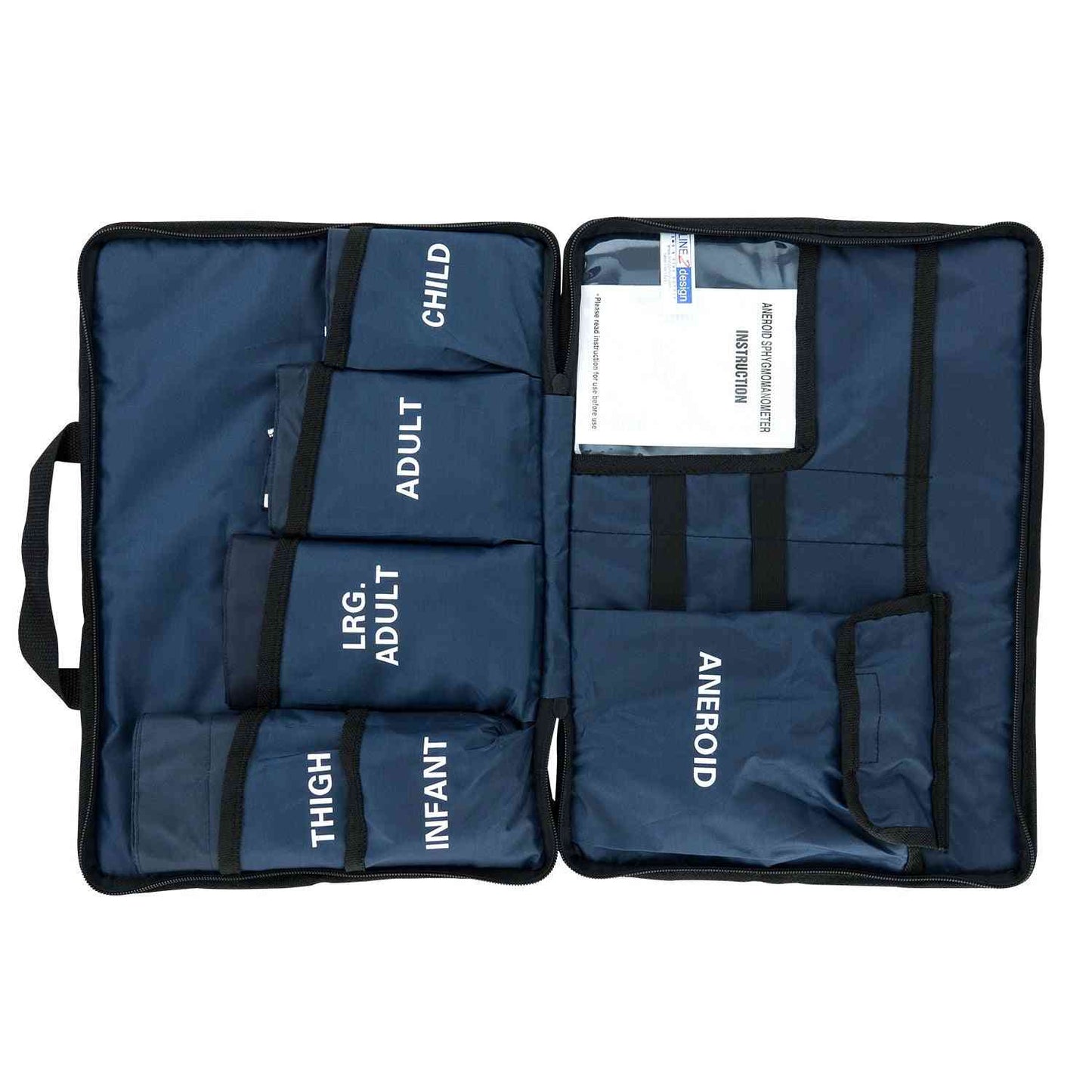 LINE2design Blood Pressure Cuff Kit, 5 BP Cuffs with an Aneroid Gauge and Nylon Carrying Case - Blue