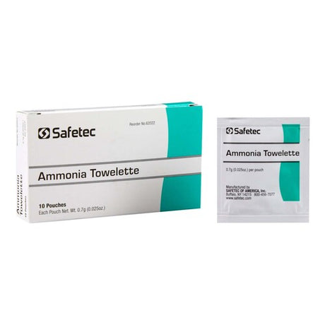 Safetec Ammonia Towelette packaging on a white background