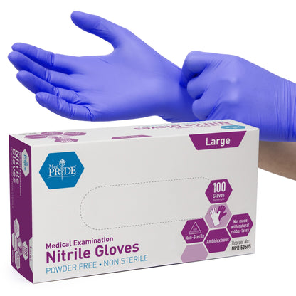 MedPride Nitrile Exam Gloves 4 Mil Thick (Non-Latex) Non-Sterile Powder Free - 100 Gloves / Case of 10 (1000 count)