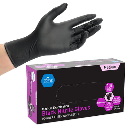 MedPride Black Nitrile Exam Non-Sterile Powder Free Gloves - 6 MIl Thick - 100 Gloves / Case of 10