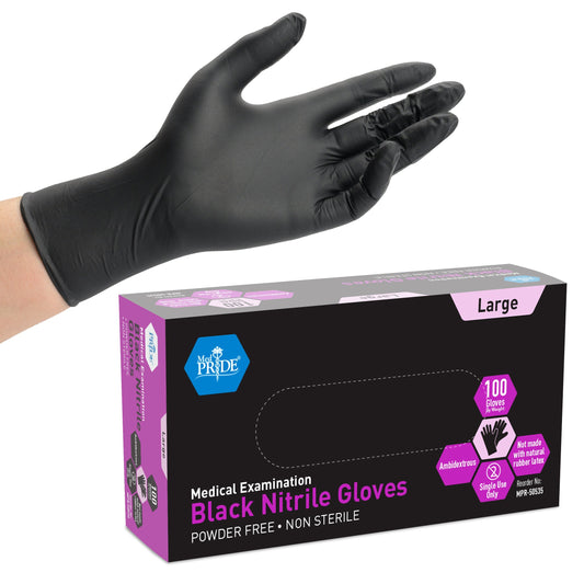 MedPride Black Nitrile Exam Non-Sterile Powder Free Gloves - 6 MIl Thick - 100 Gloves / Case of 10