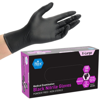 MedPride Black Nitrile Exam Non-Sterile Powder Free Gloves - 6 MIl Thick - 100 Gloves / Case of 10