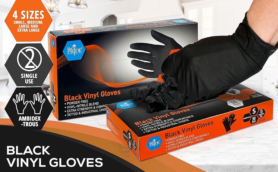MedPride Black Vinyl Nitrile Gloves 4 Mil Thick Non-Sterile Powder Free - 50 Gloves / Case of 20 (1000 count)