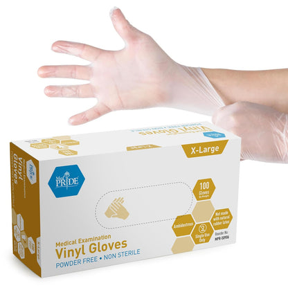 MedPride Vinyl Exam Gloves 4 Mil Thick Non-Sterile Powder Free - 100/box, Case of 10 (1000 count)