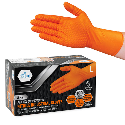 MedPride Maxx Strength Nitrile Industrial Orange Gloves, 8 Mil Thick - 100 Gloves / Case of 10 (1000 Count)