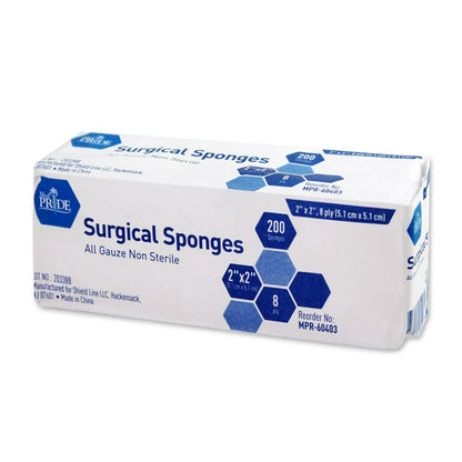 MedPride All Gauze Sponge N/S - 2"x 2" - 8Ply, 5M, 200/Box, Case of 25 (5000 Count)