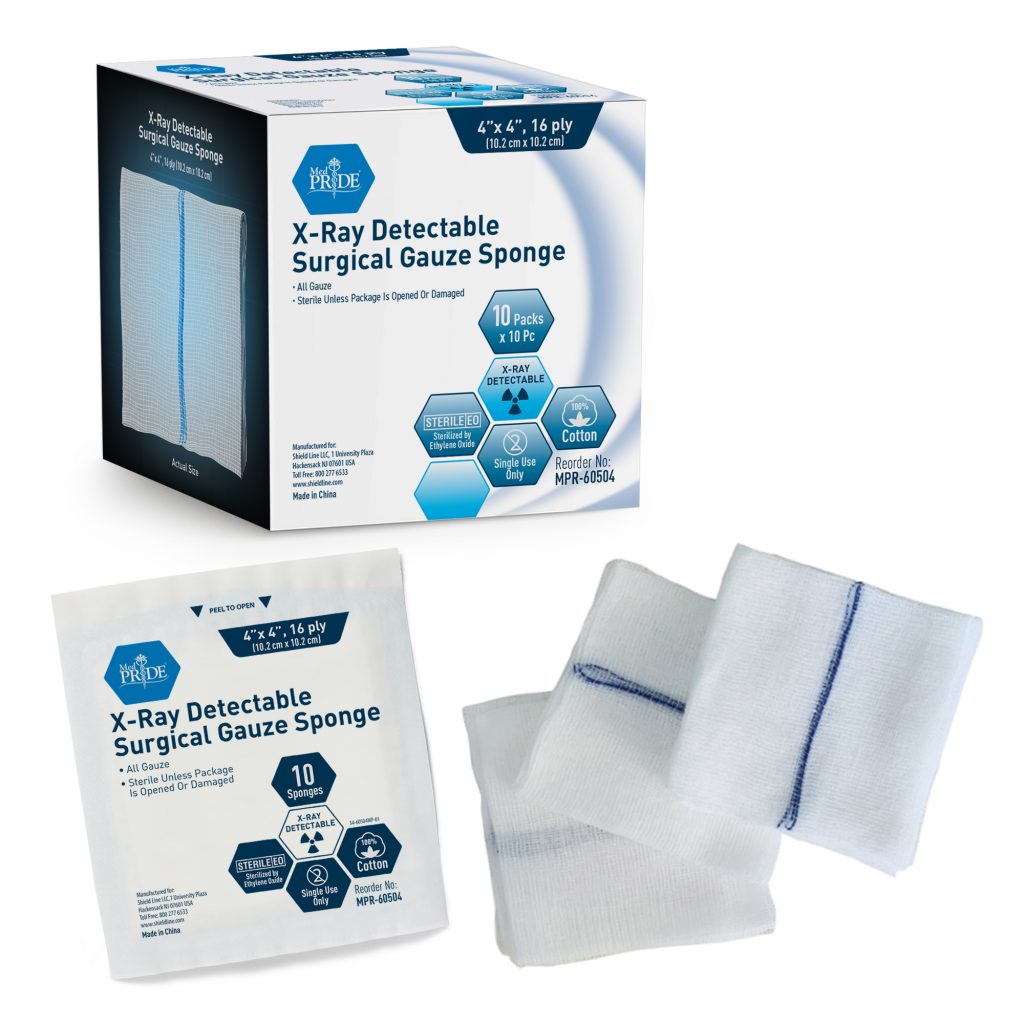 MedPride Sterile X-Ray Detectable Surgical Gauze Sponge 16-Ply, 4"x4", 10/Box, Case of 10 (100 Count)
