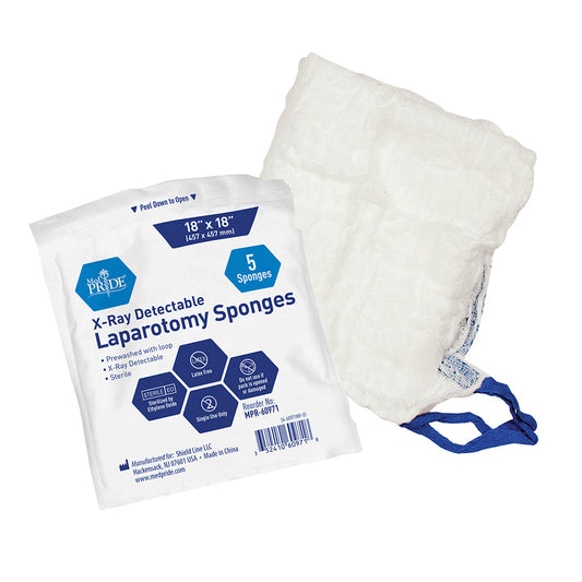 MedPride Laparotomy Sponge, Prewashed - Sterile - X Ray Det 18"x18", 5/Pack, Case of 40 (200)