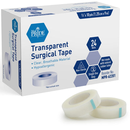 MedPride Clear Surgical Tape, 1/2" x 10 yds - 24/Box, Case of 12 (288 Count)