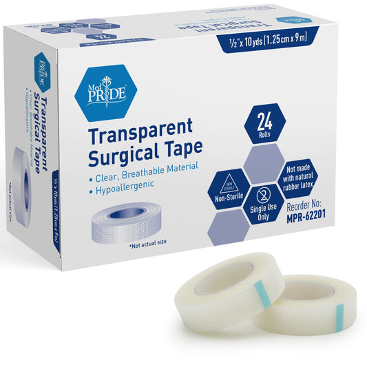 MedPride Clear Surgical Tape, 1/2" x 10 yds - 24/Box, Case of 12 (288 Count)