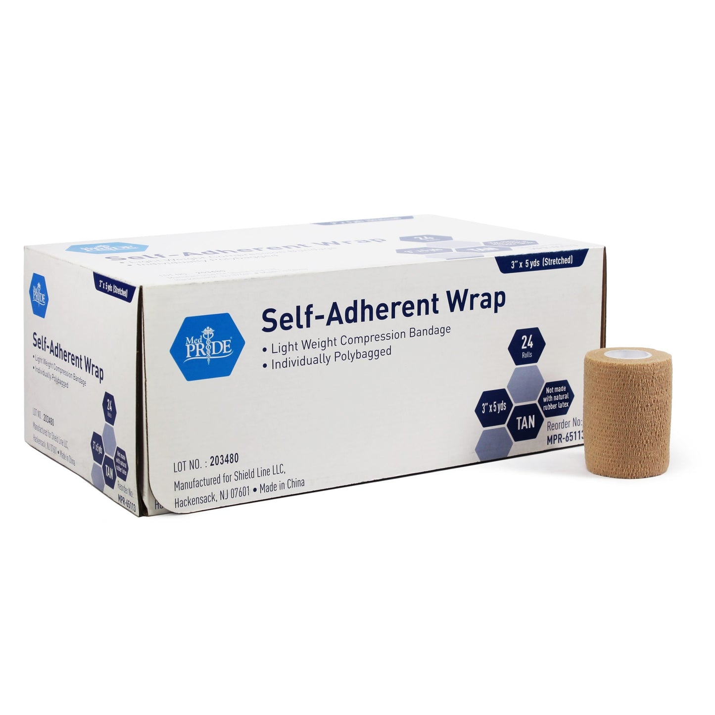 Medpride Self-Adherent Wrap, 3" x 5 yds. Tan - Latex Free - Case of 24