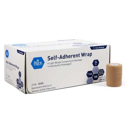 Medpride Self-Adherent Wrap, 3" x 5 yds. Tan - Latex Free - Case of 24