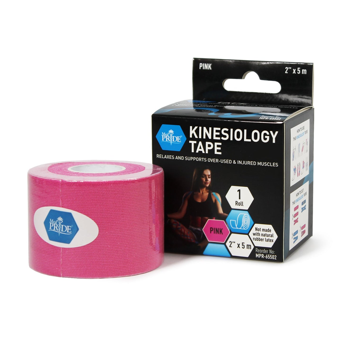 MedPride Kinesiology Tape – Pink 2”x5M Latex-Free Athletic Tape for Pain Relief, Injured Muscle Support, 24/Box, Case of 6 (144 Count)