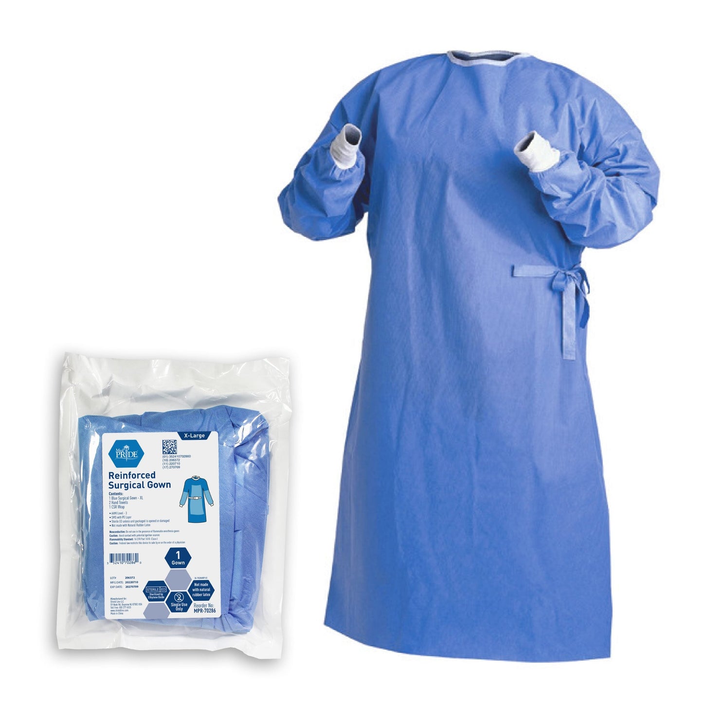 MedPride M-XXL Surgeons Gowns - Reinforced w/2 Towels & 1 Wrap (AAMI-3) - Case of 20 (20 Count)