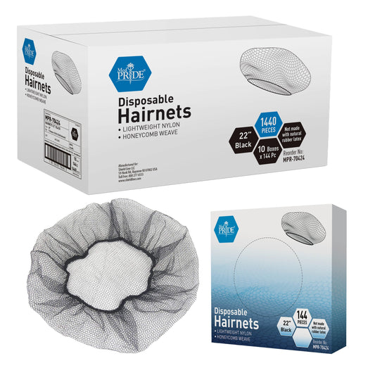 MedPride Disposable Black Hairnets - 144/Box, Case of 10 (1,440 Count)