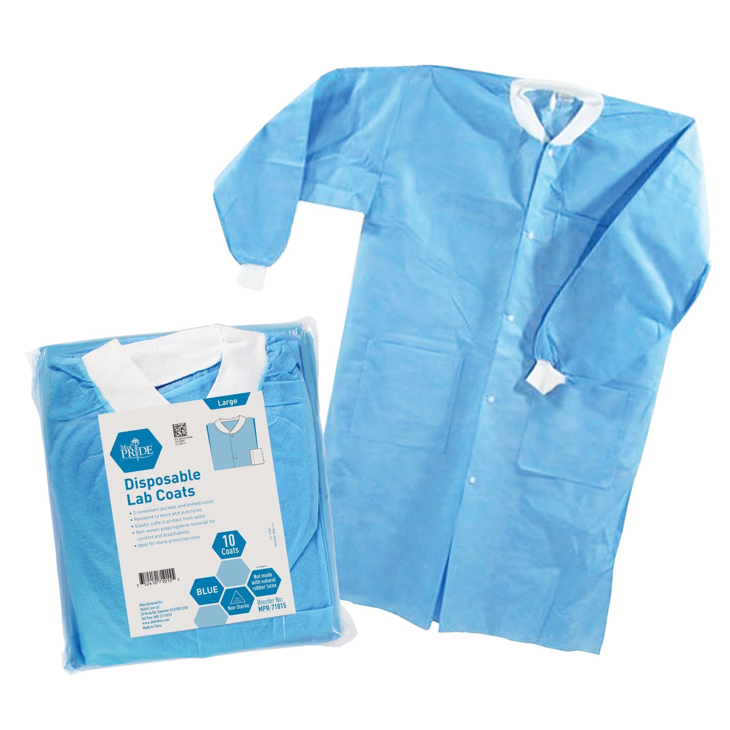 MedPride Lab Coat w/3 Pocket Knit Collar and Cuff - 10/Pack, Case of 3 (30 Count)