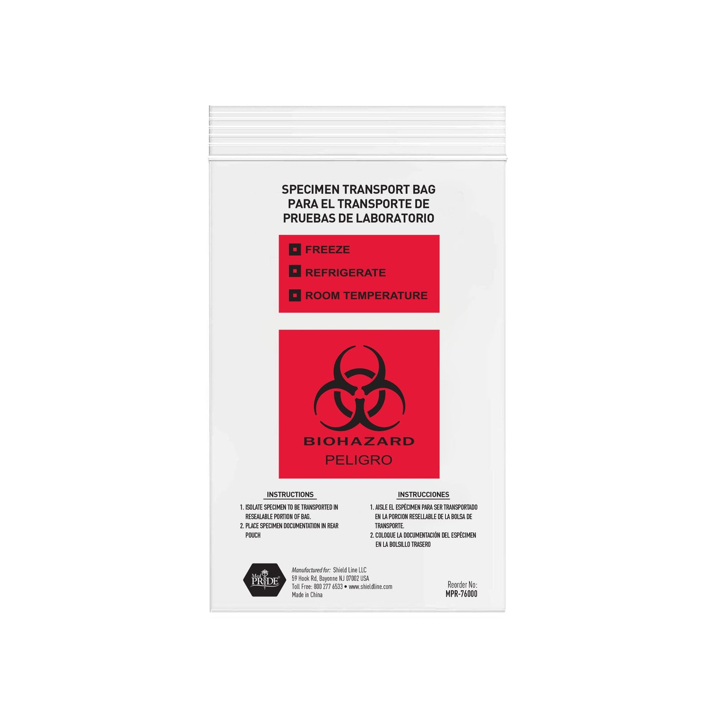 MedPride Biohazard Specimen Transport Bags, 100/pack, Case of 10 (1000 Count)