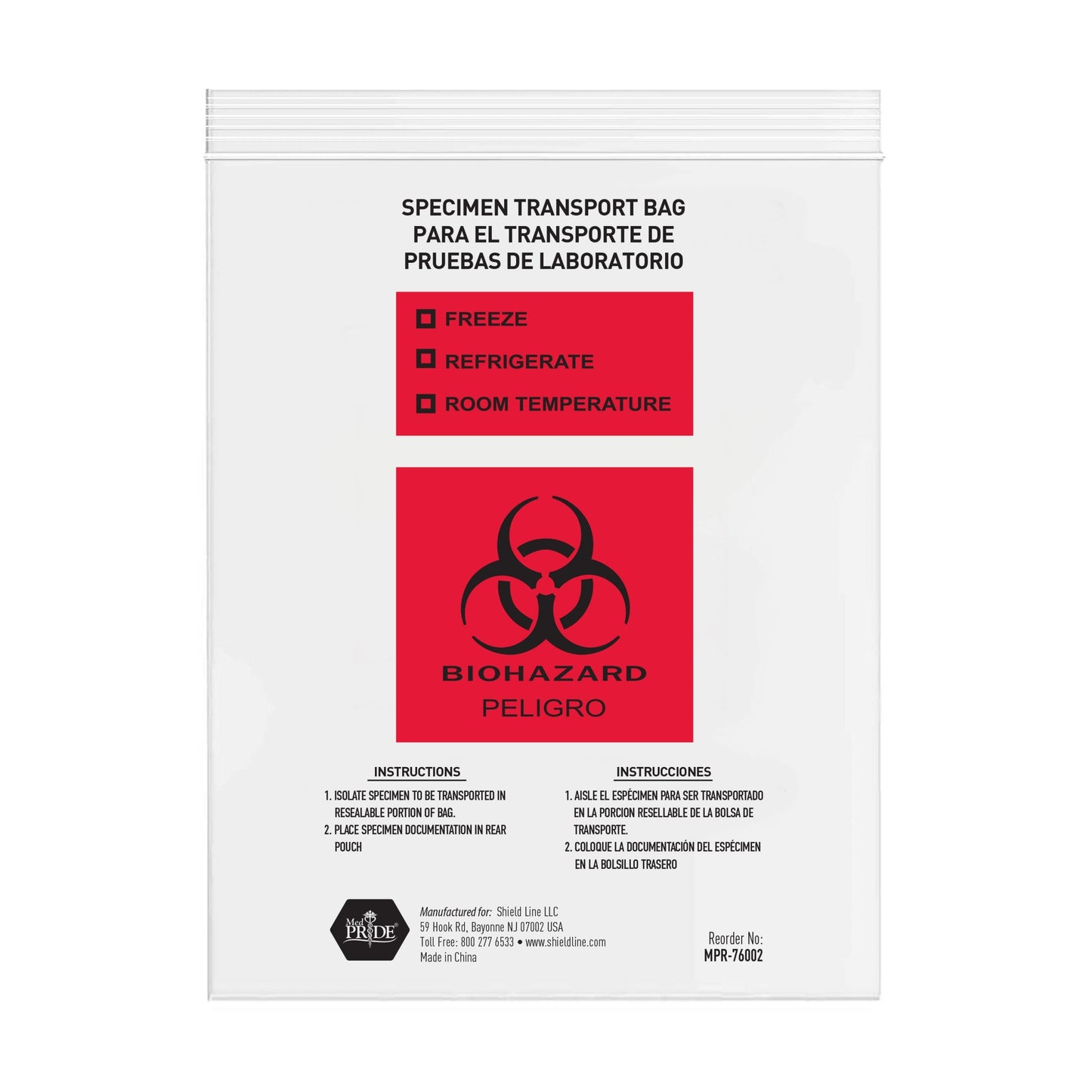 MedPride Biohazard Specimen Transport Bags, 100/pack, Case of 10 (1000 Count)
