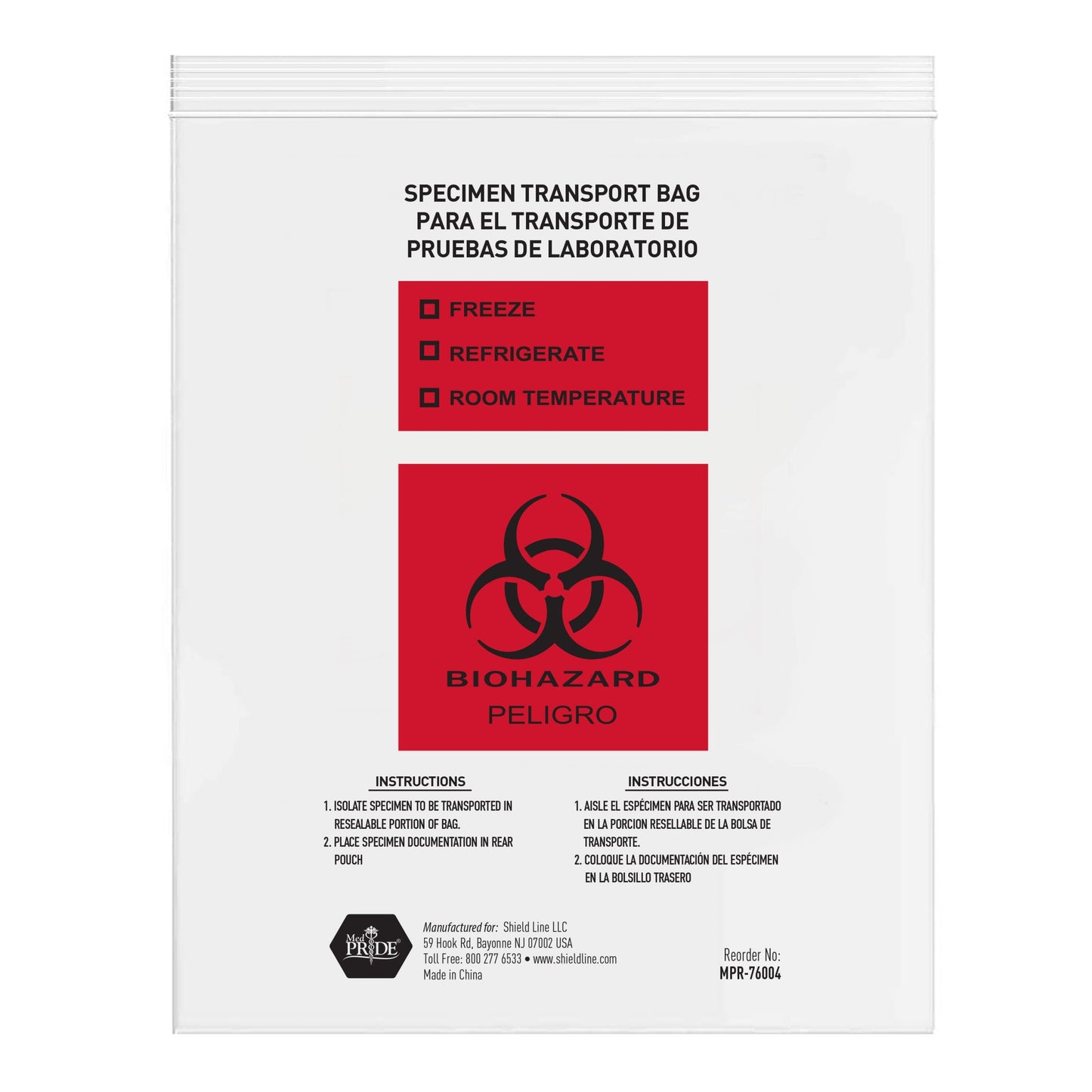 MedPride Biohazard Specimen Transport Bags, 100/pack, Case of 10 (1000 Count)